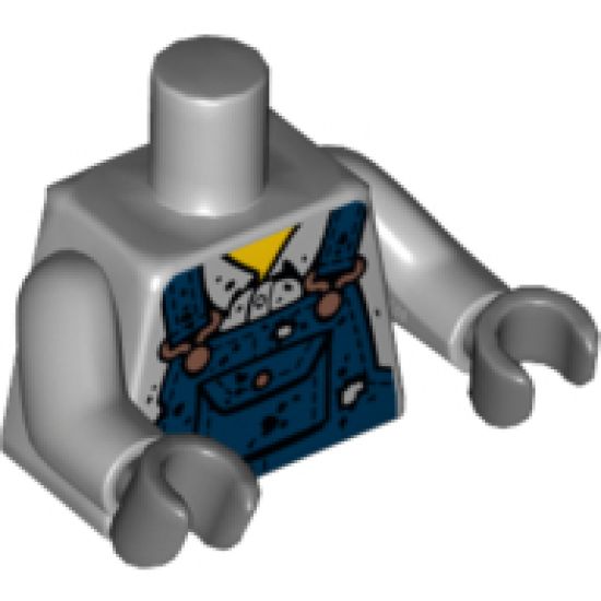 Torso Shirt with Dark Blue Overalls with Burn Holes and Copper Buckles Pattern / Light Bluish Gray Arms / Dark Bluish Gray Hands