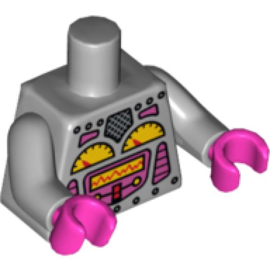 Torso Robot with Silver Rivets, Yellow Gauges, Dark Pink Screen Pattern / Light Bluish Gray Arms / Dark Pink Hands