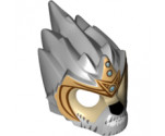 Minifigure, Headgear Mask Lion with Tan Face, Gray and White Beard and Gold Crown Pattern