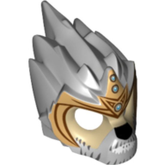 Minifigure, Headgear Mask Lion with Tan Face, Gray and White Beard and Gold Crown Pattern