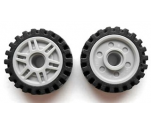 Wheel & Tire Assembly 18mm D. x 8mm with Fake Bolts and Deep Spokes with Inner Ring with Black Tire Offset Tread - Band Around Center of Tread (13971 / 61254)
