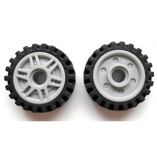 Wheel & Tire Assembly 18mm D. x 8mm with Fake Bolts and Deep Spokes with Inner Ring with Black Tire Offset Tread - Band Around Center of Tread (13971 / 61254)