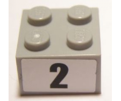 Brick 2 x 2 with Black '2' Narrow Bold Font Pattern (Sticker) - Set 8896
