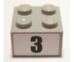Brick 2 x 2 with Black '3' Narrow Bold Font Pattern (Sticker) - Set 8896