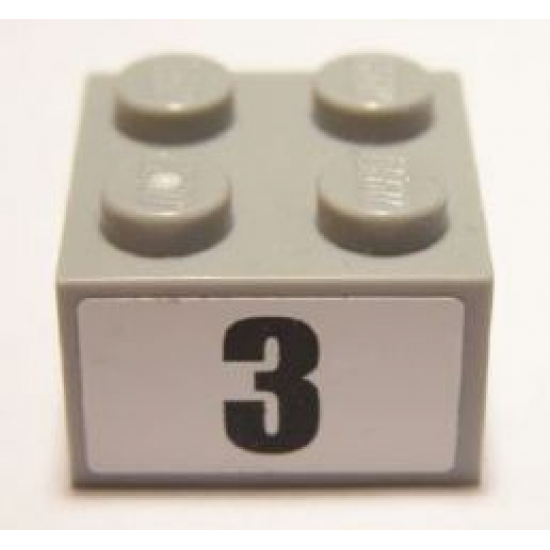 Brick 2 x 2 with Black '3' Narrow Bold Font Pattern (Sticker) - Set 8896