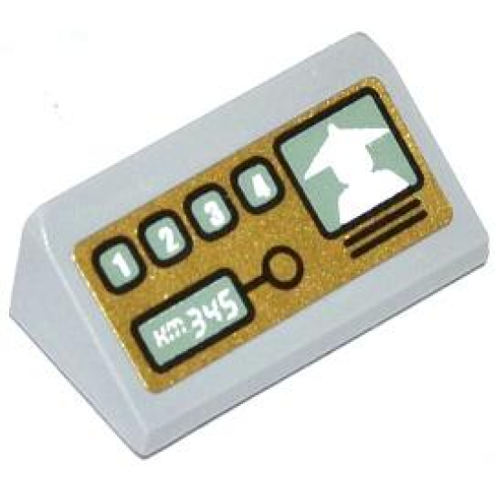 Slope 30 1 x 2 x 2/3 with Numbered Buttons, 'KM345' and Minifigure Silhouette on Screen Pattern (Sticker) - Set 70502