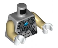 Torso Chima Silver Armor with Straps and Blue Round Jewel (Chi) Pattern / Tan Arms / White Hands