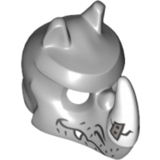 Minifigure, Headgear Mask Rhinoceros with Fangs, Stubble and Cracked White Horn Pattern
