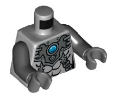 Torso Chima Silver Armor with Straps and Blue Round Jewel (Chi) Pattern / Black Arms / Dark Bluish Gray Hands