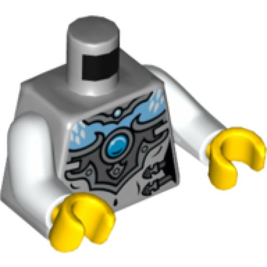 Torso Chima Female Outline with Bright Light Blue Chest, Silver Armor and Buckles and Dark Azure Round Jewel (Chi) Pattern / White Arms / Yellow Hands