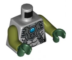 Torso Chima Silver Armor with Straps and Blue Round Jewel (Chi) Pattern / Olive Green Arms / Dark Green Hands
