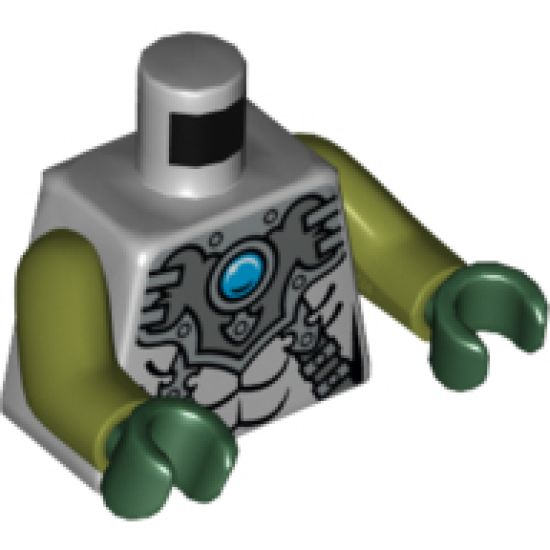 Torso Chima Silver Armor with Straps and Blue Round Jewel (Chi) Pattern / Olive Green Arms / Dark Green Hands