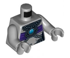 Torso Chima Female Outline with Black Armor, Dark Purple Top and Blue Round Jewel (Chi) Pattern / Light Bluish Gray Arms / Light Bluish Gray Hands