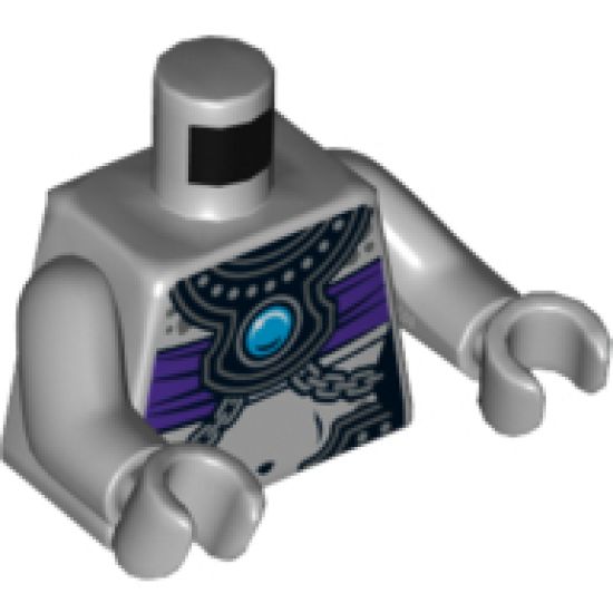 Torso Chima Female Outline with Black Armor, Dark Purple Top and Blue Round Jewel (Chi) Pattern / Light Bluish Gray Arms / Light Bluish Gray Hands
