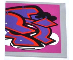 Tile 6 x 6 with Bottom Tubes with Graffiti Tag Pattern Model Left Side (Sticker) - Set 79104