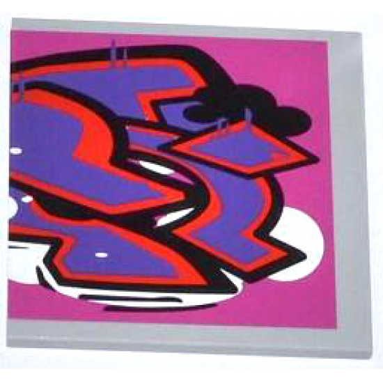 Tile 6 x 6 with Bottom Tubes with Graffiti Tag Pattern Model Left Side (Sticker) - Set 79104