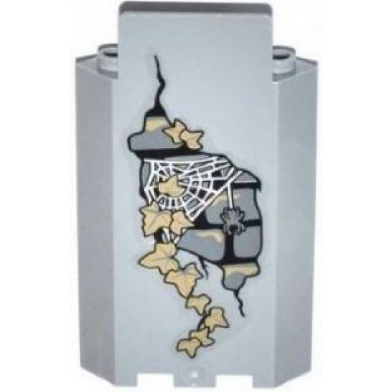 Panel 3 x 3 x 6 Corner Wall without Bottom Indentations with Bricks, 11 Dark Tan Ivy Leaves, Spider and Web Pattern (Sticker) - Set 9468