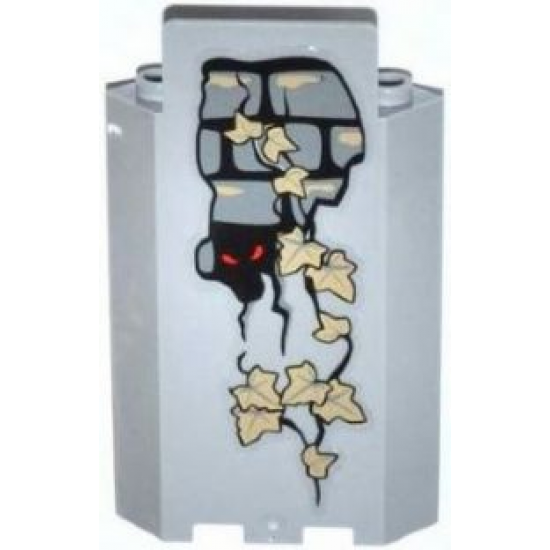 Panel 3 x 3 x 6 Corner Wall without Bottom Indentations with Bricks, 11 Dark Tan Ivy Leaves and Red Eyes Looking Right Pattern (Sticker) - Set 9468