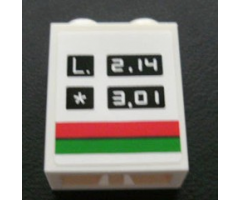 Brick 1 x 2 x 2 with Inside Axle Holder with 'L. 2.14' and '* 3.01' Pattern (Sticker) - Set 3180