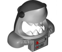 Minifigure, Headgear Mask Shark Head with Open Mouth with White Teeth, Black Eyes, Metallic Silver Shoulder Pads and Front Panel and Battery Pattern