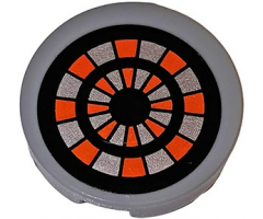 Tile, Round 2 x 2 with Bottom Stud Holder with Black, Flat Silver and Orange Nexo Knights Target Pattern (Sticker) - Set 70317