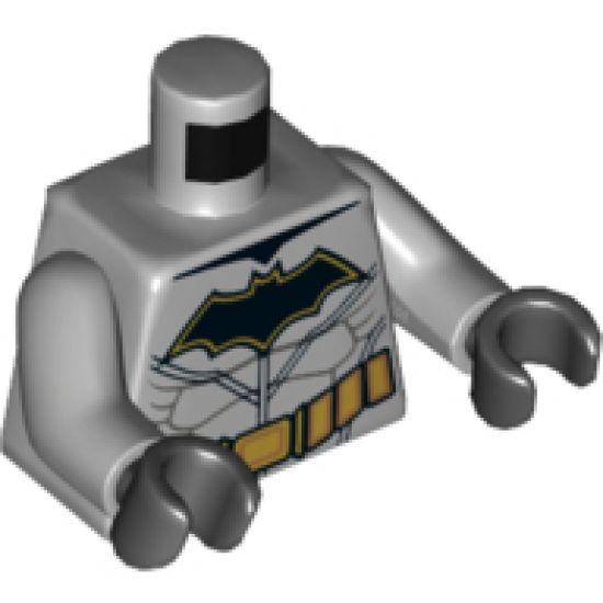 Torso Batman Logo with Muscles, Gold Outline, Gold Utility Belt Pattern / Light Bluish Gray Arms / Black Hands