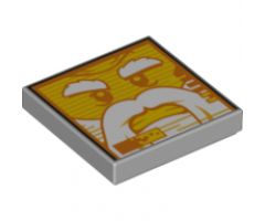 Tile 2 x 2 with Screen with Yellow Minifigure Face, White Bushy Eyebrows, Beard, and Moustache, Angry Bared Teeth Pattern (Nexo Knights Mechlok)
