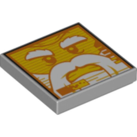 Tile 2 x 2 with Screen with Yellow Minifigure Face, White Bushy Eyebrows, Beard, and Moustache, Angry Bared Teeth Pattern (Nexo Knights Mechlok)