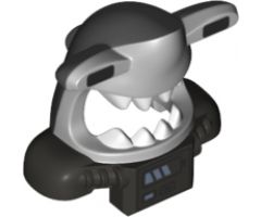 Minifigure, Headgear Mask Shark Head with DBG Back, Extended Eyes, White Teeth, Pearl Dark Gray Shoulder Pads and Front Battery Panel Pattern