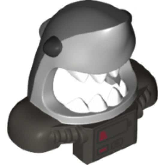 Minifigure, Headgear Mask Shark Head with Open Mouth with White Teeth, Black Eyes, Pearl Dark Gray Shoulder Pads and Front Panel and Battery Pattern