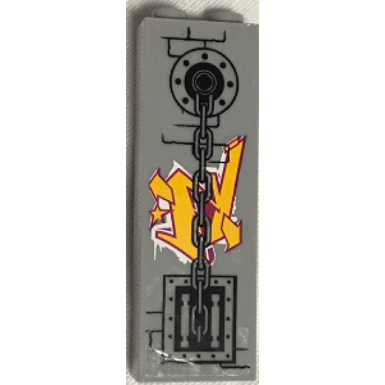 Brick 1 x 2 x 5 with Chain and Light Orange and Magenta Graffiti on Brick Wall Pattern (Sticker) - Set 79117