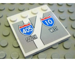 Tile, Modified 4 x 4 with Studs on Edge with Road Sign '405 SOUTH' and '10 WEST' Pattern (Sticker) - Sets 8147 / 8495