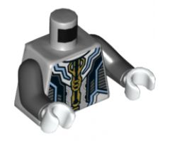 Torso Armor with Gold and Bright Light Blue Trim, Black and Dark Bluish Gray Panels Pattern / Black Arms / White Hands