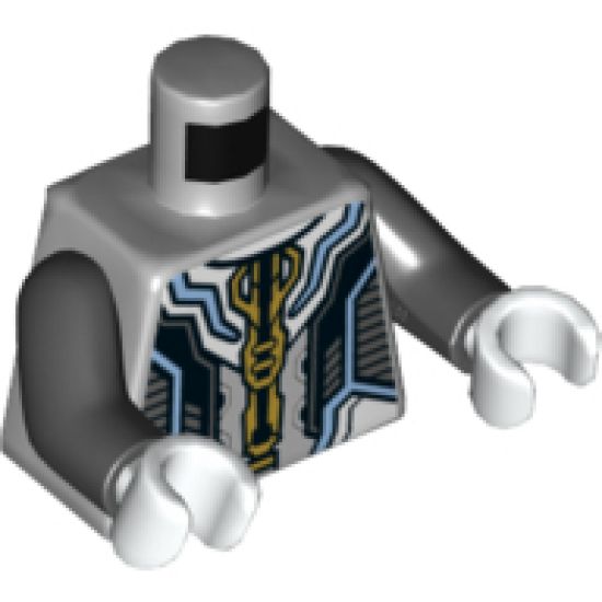 Torso Armor with Gold and Bright Light Blue Trim, Black and Dark Bluish Gray Panels Pattern / Black Arms / White Hands