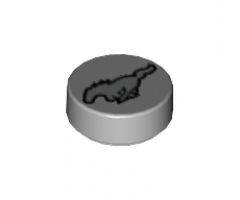 Tile, Round 1 x 1 with Silver Horse with Black Border Pattern (Ford Mustang Logo)