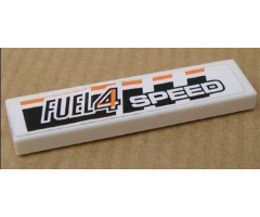 Tile 1 x 4 with 'FUEL4 SPEED' on Black and Orange Stripes Pattern (Sticker) - Set 8135