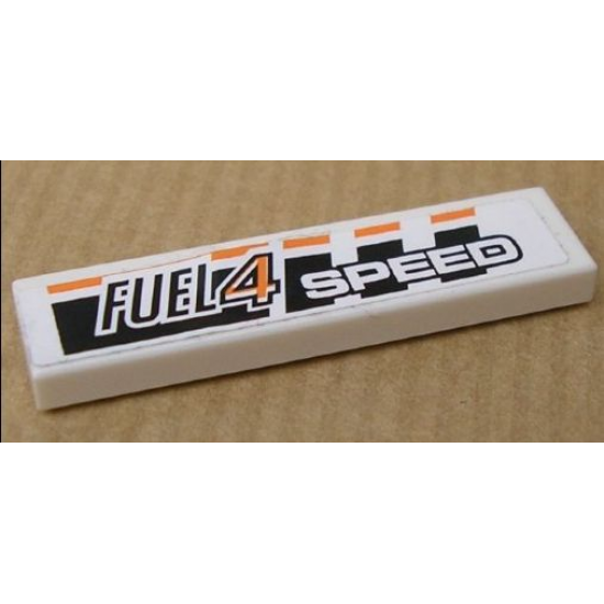 Tile 1 x 4 with 'FUEL4 SPEED' on Black and Orange Stripes Pattern (Sticker) - Set 8135