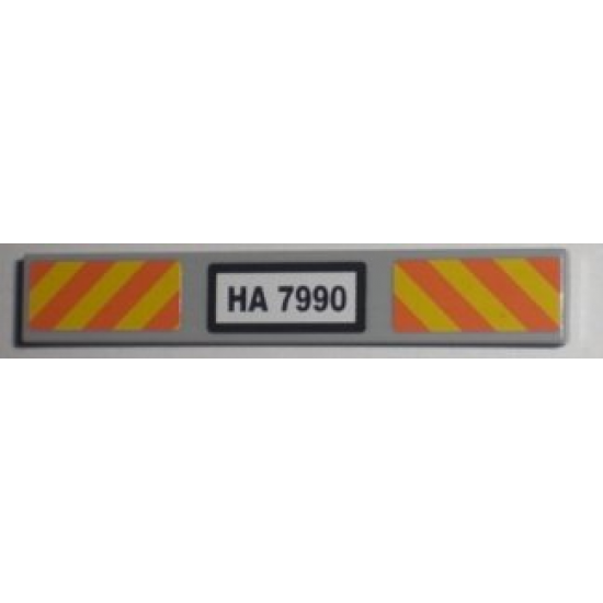 Tile 1 x 6 with Black 'HA 7990' on White Background and Orange and Yellow Danger Stripes Pattern (Stickers) - Set 7990