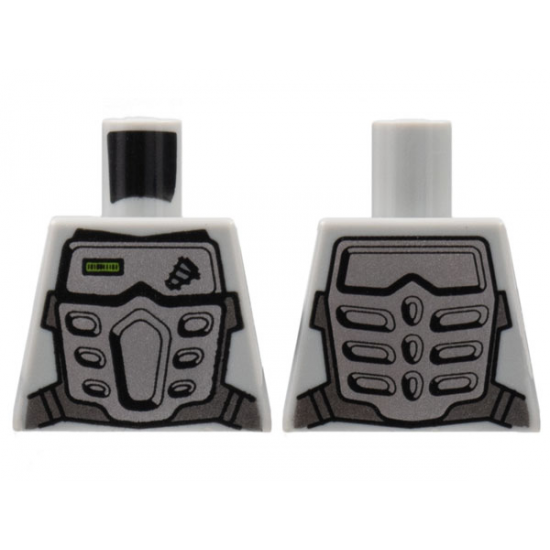 Torso Power Miners Silver Body Armor Front and Back, Drill on Upper Left Pattern