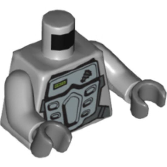 Torso Power Miners Silver Body Armor Front and Back, Drill on Upper Left Pattern / Light Bluish Gray Arms / Dark Bluish Gray Hands