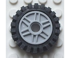 Wheel & Tire Assembly 18mm D. x 8mm with Fake Bolts and Shallow Spokes with Black Tire 24mm D. x 8mm Offset Tread - Interior Ridges (56902 / 3483)