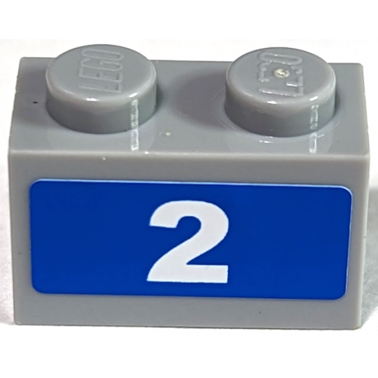 Brick 1 x 2 with White '2' on Blue Background Pattern (Sticker) - Set 7641