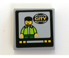Tile 2 x 2 with TV Screen with Man and 'CITY' Pattern (Sticker) - Set 7639