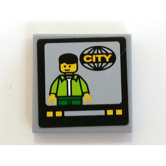 Tile 2 x 2 with TV Screen with Man and 'CITY' Pattern (Sticker) - Set 7639