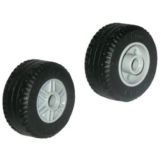 Wheel & Tire Assembly 18mm D. x 14mm with Pin Hole, Fake Bolts and Shallow Spokes with Black Tire 30.4 x 14 Solid (55981 / 58090)
