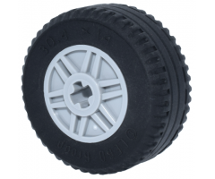 Wheel & Tire Assembly 18mm D. x 14mm with Axle Hole, Fake Bolts and Shallow Spokes with Black Tire 30.4 x 14 Solid (55982 / 58090)