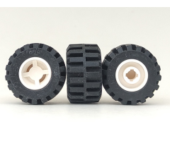Wheel & Tire Assembly 11mm D. x 12mm, Hole Notched for Wheels Holder Pin with Black Tire Offset Tread Small Wide, Band Around Center of Tread (6014b / 87697)