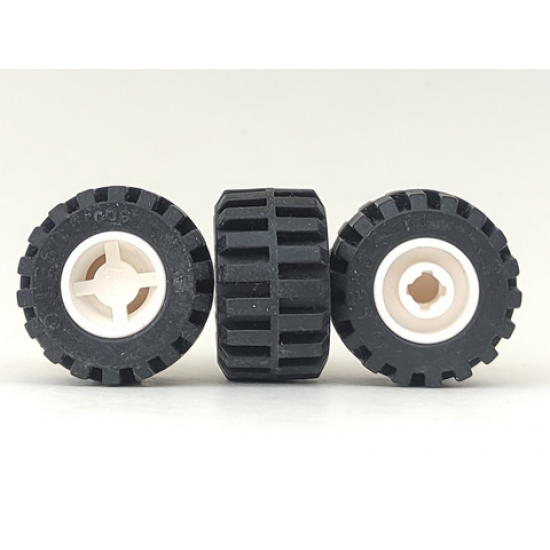 Wheel & Tire Assembly 11mm D. x 12mm, Hole Notched for Wheels Holder Pin with Black Tire Offset Tread Small Wide, Band Around Center of Tread (6014b / 87697)