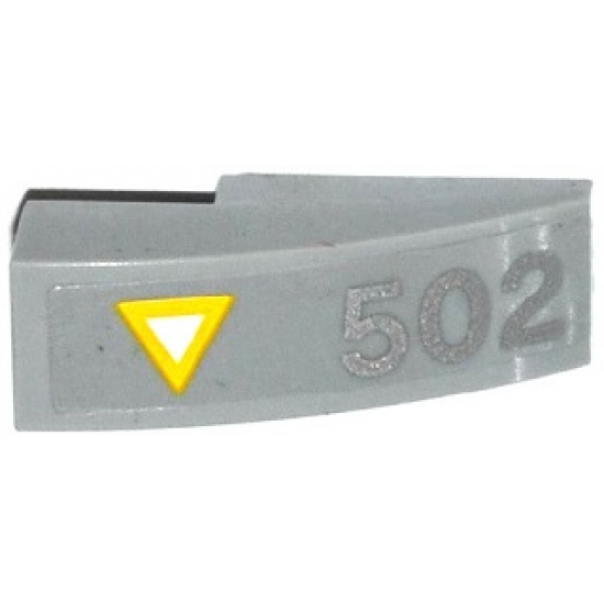 Slope, Curved 3 x 1 with Yellow and White Triangle and Silver '502' Pattern (Sticker) - Set 76032