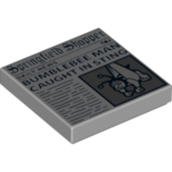 Tile 2 x 2 with Newspaper 'Springfield Shopper' and 'BUMBLEBEE MAN CAUGHT IN STING' Pattern